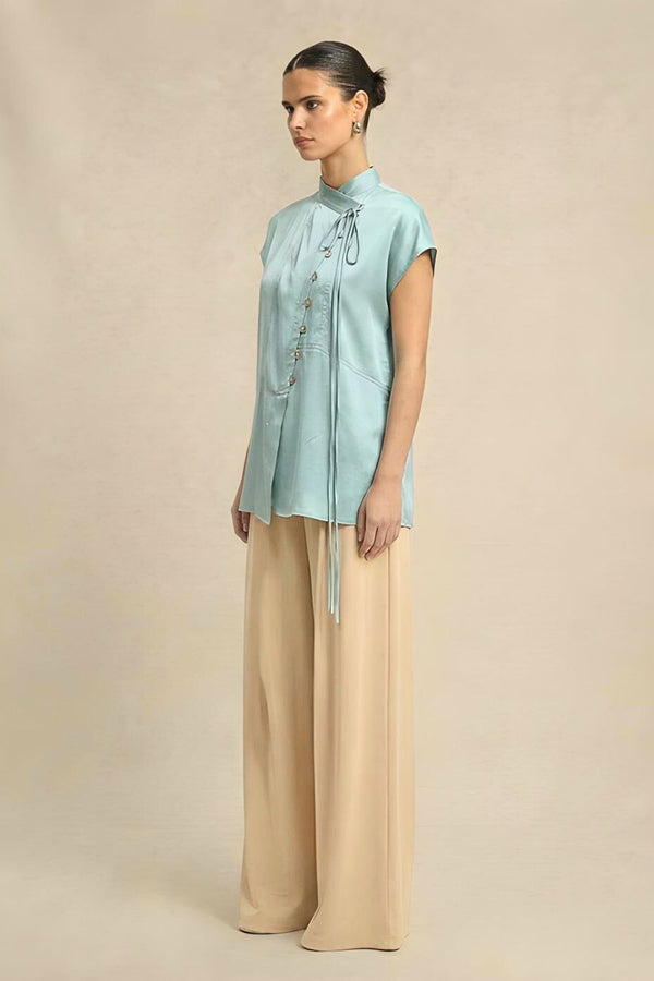 Tropical Breeze Blue Crew Neck Blouse