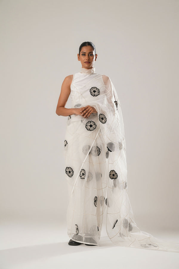 MJ FLORAL SAREE (WHITE)