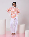 Striped Coral & White top with White Pant