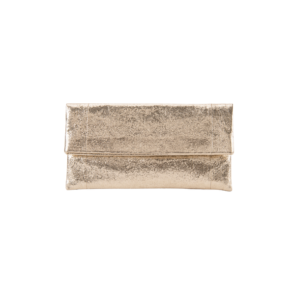 Foldover Champagne Metallic Clutch - Gold
