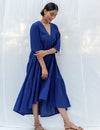 Deep Blue Flared Long Cotton Maxi Dress