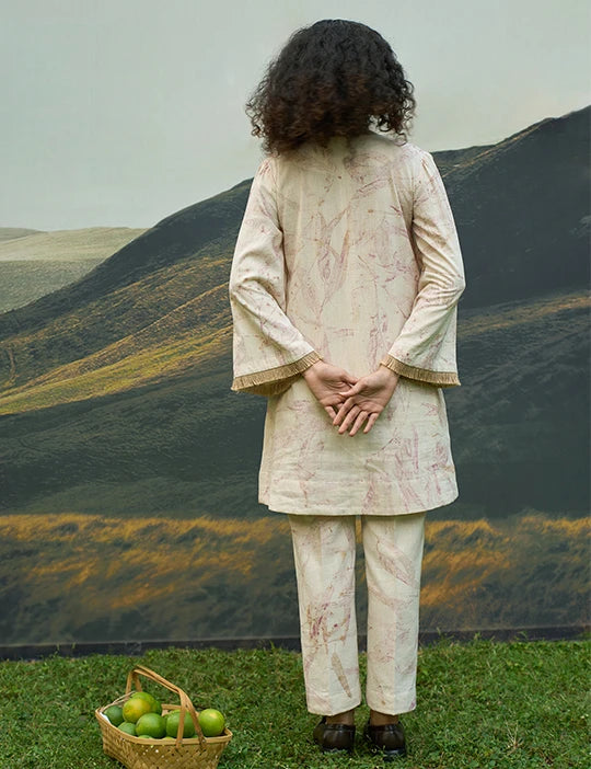 Pink Foliage Kurta And Straight Trousers Set