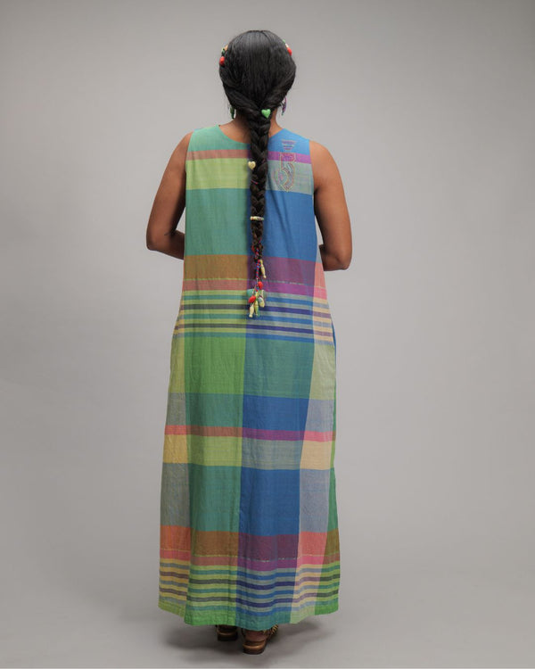 Theresa Multicolor Handwoven Checks Straight Fit Two Way Dress