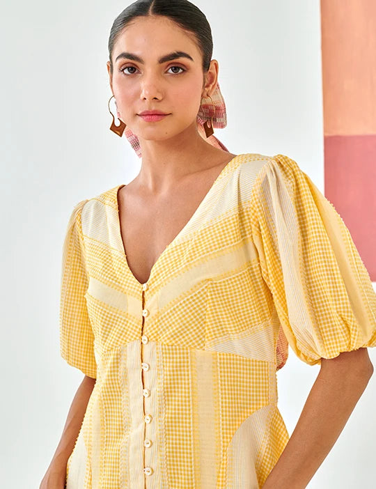 Yellow Check A-line dress
