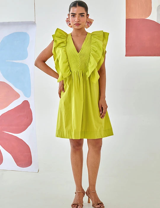 Lemon Short Ruffled Dress