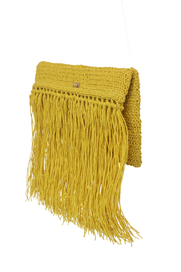 Raffia Foldover Clutch with Tassel - Lime Green