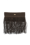 Raffia Foldover Clutch with Tassel - Coffee Brown