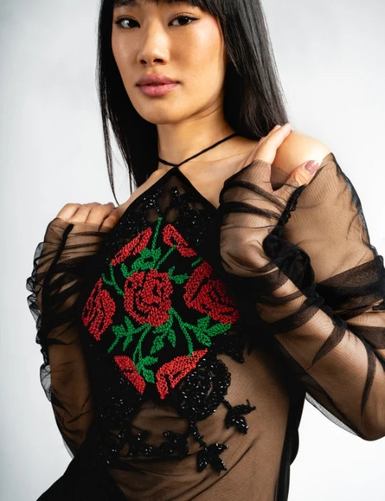Hand Embroidery Sheer Top