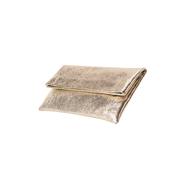 Foldover Champagne Metallic Clutch - Gold