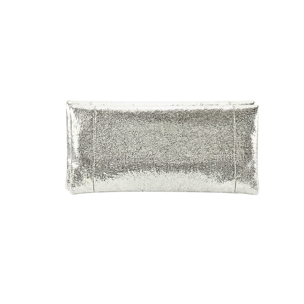Foldover Metallic Clutch - Silver