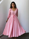 Pink Flared Long Cotton Maxi Dress