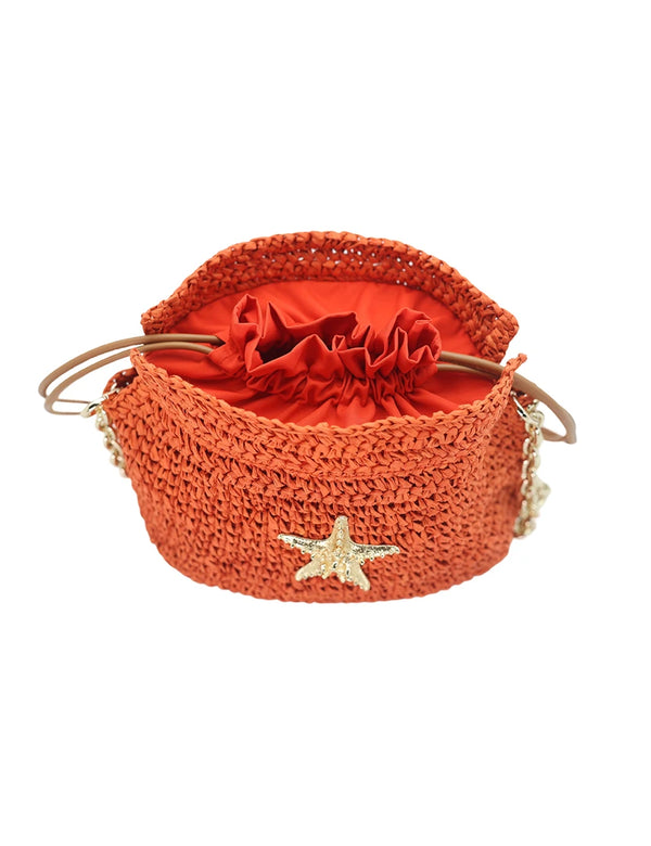 Raffia Bucket bag with emblem