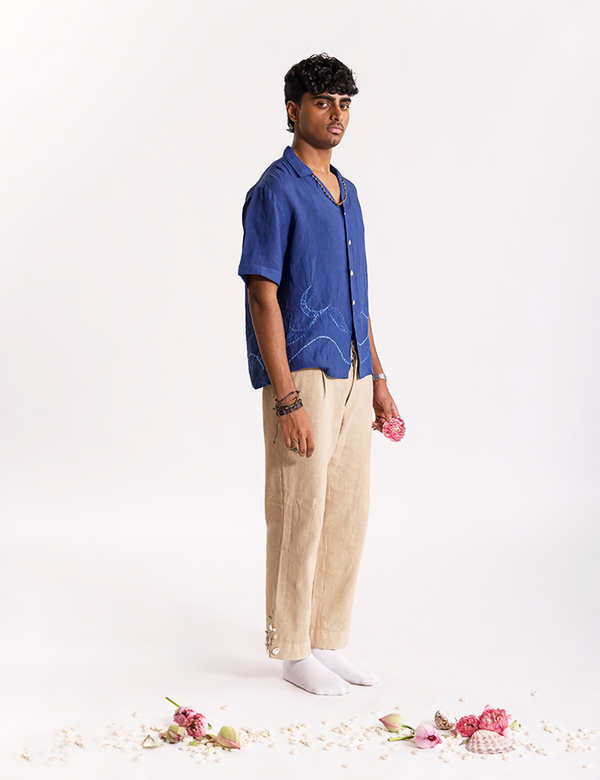 Chandra Lehar Linen Shibori Shirt - Indigo