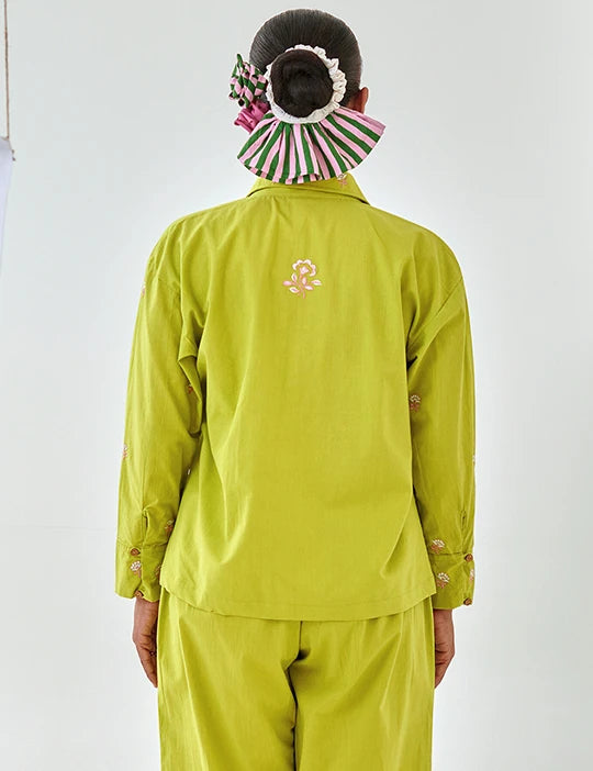 Lemon Shirt With Floral Embroidery