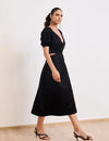 Black Cotton Satin Deep-V Bareback Party Dress