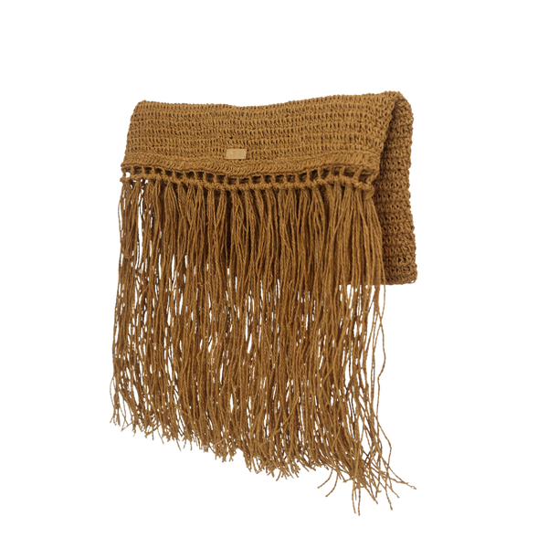 Raffia Foldover Clutch with Tassel - Natural