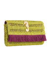 Poppy Green Slim Real Raffia Clutch