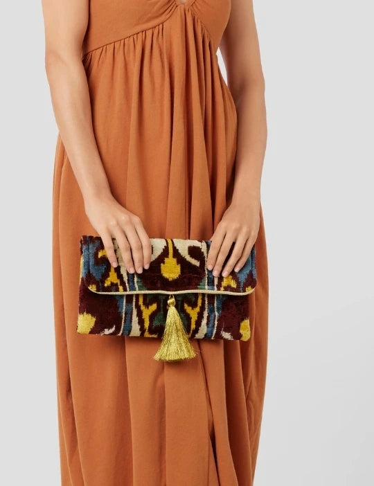 Velvet Silk Fold Over Clutch