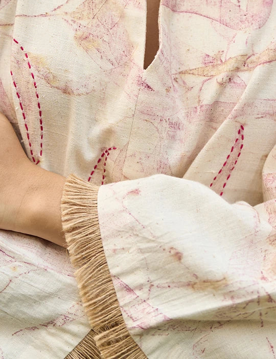 Pink Foliage Kurta And Straight Trousers Set