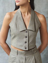 Logus Halter Neck Shawl Collar Linen Waistcoat