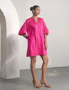 Pink Cotton Satin Short Party Dress