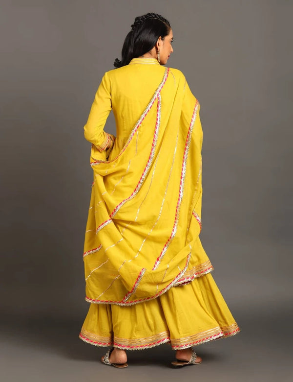 Yellow Jodha Anarkali Sharara Set