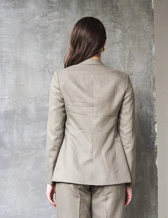 Logus Khaki Linen Open Blazer