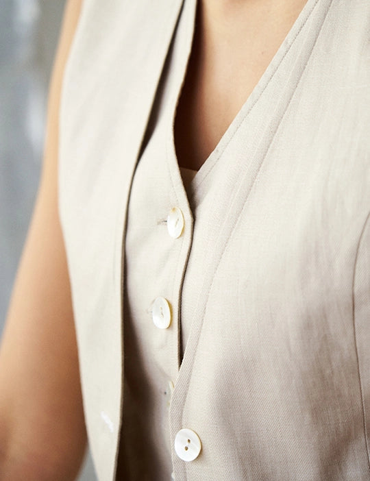 Logus Solid Linen Double Waistcoats Set