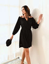 Black Cotton Cold Shoulder Short Dress