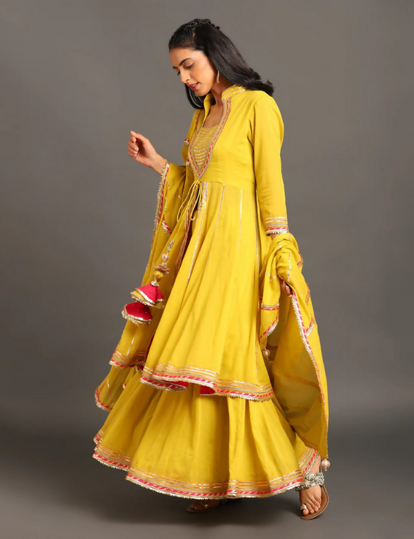 Yellow Jodha Anarkali Sharara Set