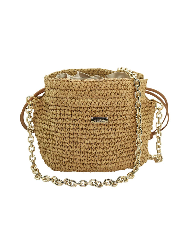 Raffia Bucket bag with emblem
