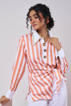 Striped Coral & White top with White Pant