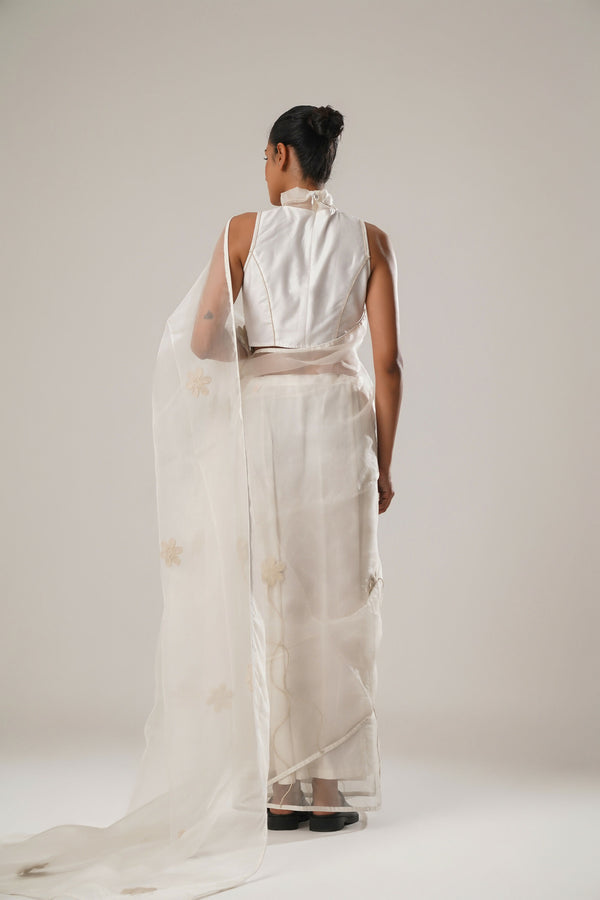White Floral Organza Saree