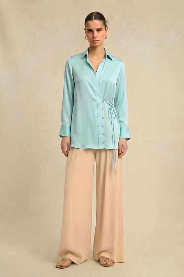 Tropical Breeze Blue Wrap Blouse
