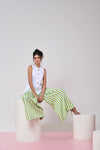 White Top with Green & White Striped Pant