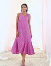 Pink A-Line Printed Sleeveless Cotton Dress