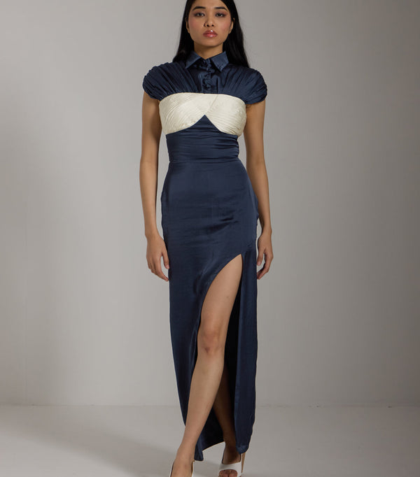 Midnight Pleated Satin Gown