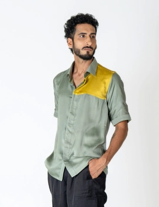 Green-Yellow Color-Blocked Shirt
