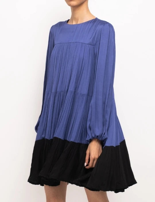 Blue-Black Gather Short Dress