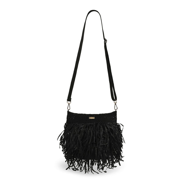Raffia Bucket Bag - Black