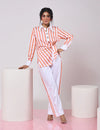 Striped Coral & White top with White Pant