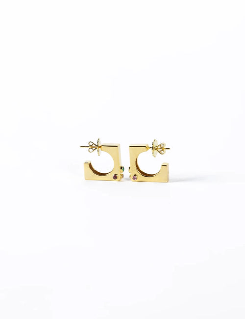 Edge Hoops with Gems Gold