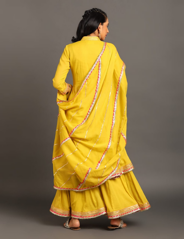 Yellow Jodha Anarkali Sharara Set