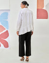 White Asymmetric Shirt & Black Pants Co-ord Set