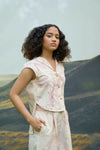 Pink Foliage Top & Flared Trousers Set