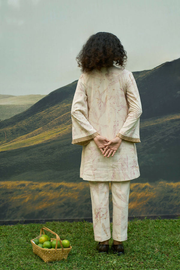 Pink Foliage Kurta And Straight Trousers Set