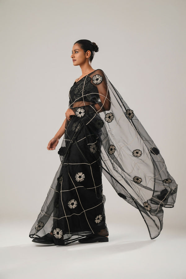 MJ FLORAL SAREE (BLACK)