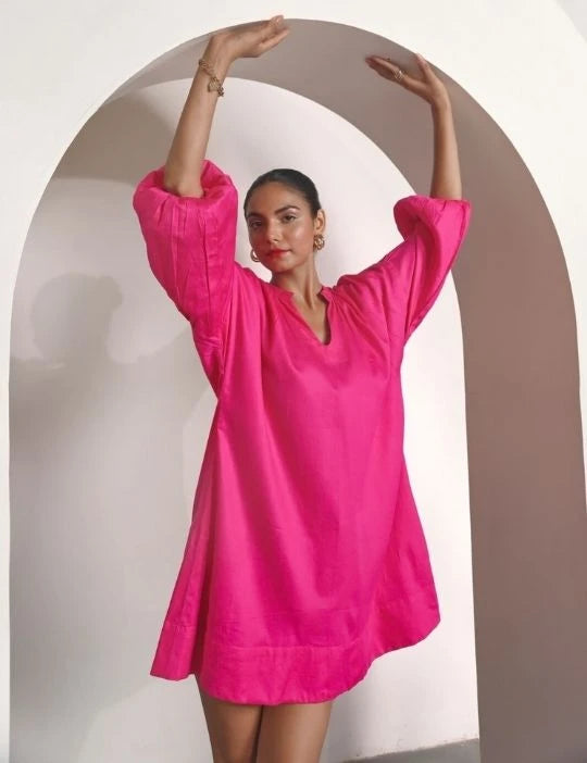 Pink Cotton Satin Short Party Dress