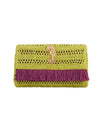 Poppy Green Slim Real Raffia Clutch