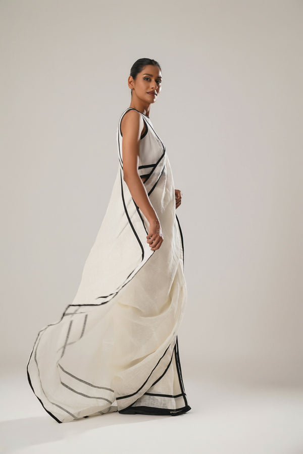 White Patti Saree